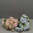 Geosar 8 Bundles Artificial Peonies Flowers Fake Silk Peony Bouquet Faux Peonies Flowers Bulk for Decoration Vase Floral Arrangements Wedding Party Table (Light Pink,Light Blue)
