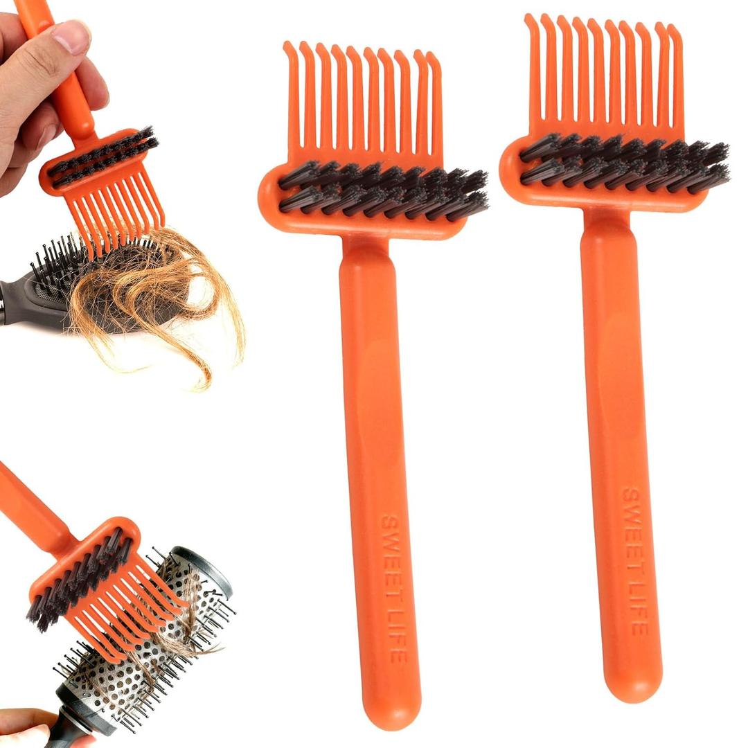 2pcs 2-in-1 Comb Cleaner with Pick and Bristles, Hair Brush Cleaner Tool Hairbrush Cleaning Rake for Home Salon Travel Use Effectively Clear Hair Dust Grease and Dirt (orange)