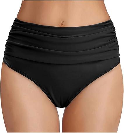 Tempt Me Women's High Waisted Bikini Bottom Tummy Control Ruched Bathing Suit Swim Bottom L