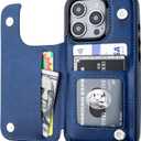 ONETOP Compatible with iPhone 16 Pro Wallet Case with Card Holder, PU Leather Kickstand Card Slots Case, Double Magnetic Clasp and Durable Shockproof Cover 6.3 Inch (Blue)