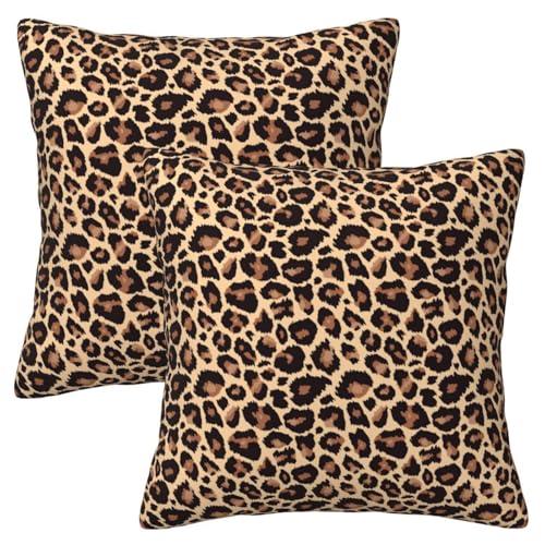 Leopard Print Throw Pillow Covers Home Decor 18x18 Inch Cute Cheetah Print Decorative Pillowcase Cushion Cover for Bed Sofa Couch, 2 Sets