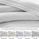 WDCOZY 100% Cotton Queen Size Quilt Set - White Striped Pick Stitch Soft Lightweight Bedspread, Textured Like Linen, Farmhouse Country Rustic Coverlet, Shabby Chic Gauze Bedding, 3 Pieces
