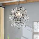 Bestier Black Modern Pendant Chandelier Crystal Raindrop Lighting Ceiling Light Fixture Lamp for Dining Room Bathroom Bedroom Livingroom entryway 1 E26 Bulbs Required D13 in x H16 in