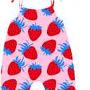 Lindanina Toddler Baby Girls Romper Strawberry Sleeveless Jumpsuit Summer Cute Clothes Adjustable Tie-Up Strap 12-24 Months Infant One Piece Pink Soft Casual Outfits with Pocket Headband Daily Wear