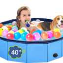 Dog Pool, Foldable Pet Swimming Pool with 6mm High-Strength PP Board, Hard Plastic Collapsible Doggy Pools for Small Dogs Kitty Duck, Non-Slip Doggie Bathtub Quick to Set Up and Drainage Hole, 40" (Skyblue)