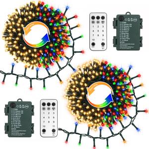 Dual Color Changing String Lights Battery, 2 Pack Total 20Ft 400 LED Cluster String Lights with Timer 11 Modes Firecracker Christmas Lights for Tree Garden Decor (Warm White & Multicolor)