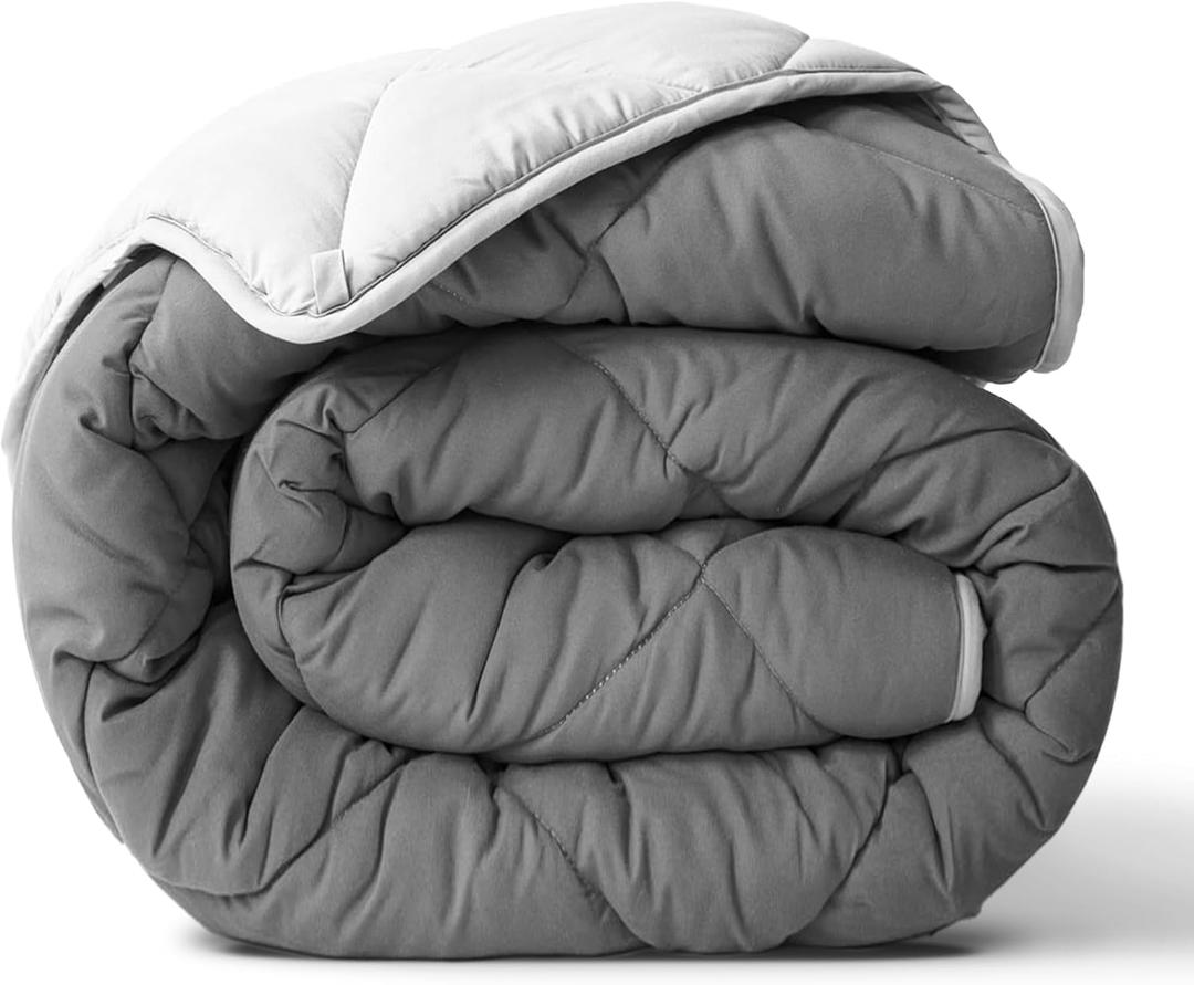 ViscoSoft Twin/Twin XL Microfiber All Seasons Down Alternative Quilted Comforter - Cooling Breathable Premium Soft Reversible Microfiber Duvet Blanket, Light Gray/Dark Gray