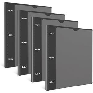 INFUN Telescoping 3 Ring Binder -4PCS-Black, Flexible Round Binder with Customizable Front Cover and Clear Catalog Pocket, 0.75 Inch Rings, Holds 160 Sheets 8.5x11 inch Paper