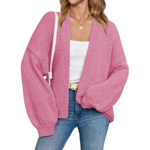 Saodimallsu Womens Open Front Cardigans Long Lantern Sleeve Oversized Chunky Knit Casual Fall Sweater Coat Pink (Pink)
