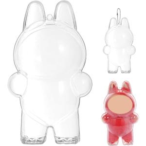 4 x Protective Case Compatible with Labubu, Crystal-Clear Hard Display Box with Keychain & Dustproof Cover, Clear Display Case with Keychain(Doll Not Included, Standing