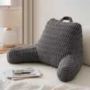 Blissful Diary Reading Pillow, Backrest Pillow with Shredded Memory Foam for Adult & Children, Designed for Bed and Couch Sitting Up, Includes Arms, Pockets and Washable Cover, Dark Gray