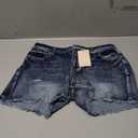 Flamingals Jean Shorts for Women Mid Waisted Stretchy Ripped Denim Shorts Raw Hem Curvy Summer Trendy (Blue, L)