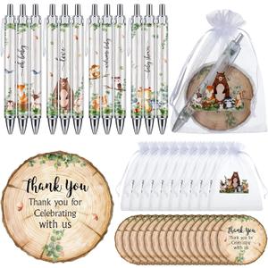 Chuangdi 50 Sets Baby Shower Favors Gifts for Guests Includes 50 Pcs Ballpoint Pens, Thank You Cards and Organza Bags(Woodland Animal)