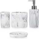 L'ARL GMVOI Bathroom Accessories Set,4 Pieces Marble Bathroom Vanity Countertop Accessory Set with Bathroom Toothbrush Holder Set,Soap Dispenser,Tumbler,Soap Dish for Bathroom Home Decor