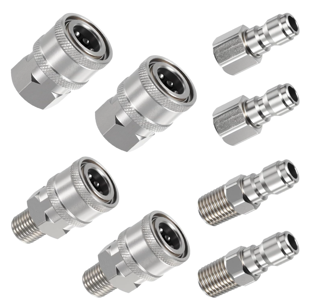 4 Sets NPT 1/4 Inch Quick Connect Pressure Washer Fittings Stainless Steel Quick Connect Kit Male and Female Pressure Washer Adapter Set (Internal Thread, External Thread
