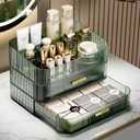 Makeup Organizer for Vanity, Large Desk Organizer with Stackable Drawers for Cosmetics, Skincare, Lipsticks, Palette, Nail Care, Ideal Storage for Dresser and Bathroom Countertop-Green (1 Tray + 2 Drawer)