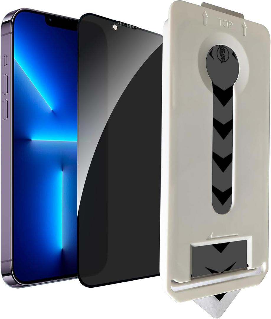 2 Pack Privacy Screen Protector [Auto-Alignment, Auto-Dust Removal] Easy Installation Full Coverage Shatterproof Anti-Spy Tempered Glass Film (for iPhone 13 Pro Max/14 Plus-6.7 Inches)