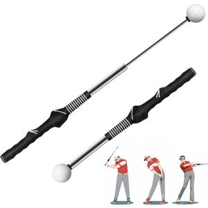 Retractable Golf Swing Trainer, Golf Grip Trainer, Golf Training Aid for Warm-Up, Golf Swing Training Aid, Grip Trainer Golf Club, Strength & Tempo Training for Chipping Hitting (Black)