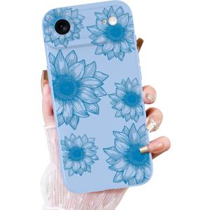 OOK Floral Case for iPhone Air Case Cute Sunflower Floral Blooms Design Soft TPU Shockproof Protective for Women Girls Slim Phone Cover - Blue Flower