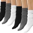 Winterlace 6 Pairs Slouch Socks for Women, Soft Extra Long Scrunch Knee High Sock, Bulk Pack (One Size, Assorted White/Black/Gray)