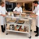 Stainless Steel Prep and Work Table with Wheels, Multi-Size Heavy-Duty Metal Commercial Kitchen Commercial Workbench,Suitable for Restaurants, Homes,Outdoor and Hotels (51" Lx24 Wx34 H)