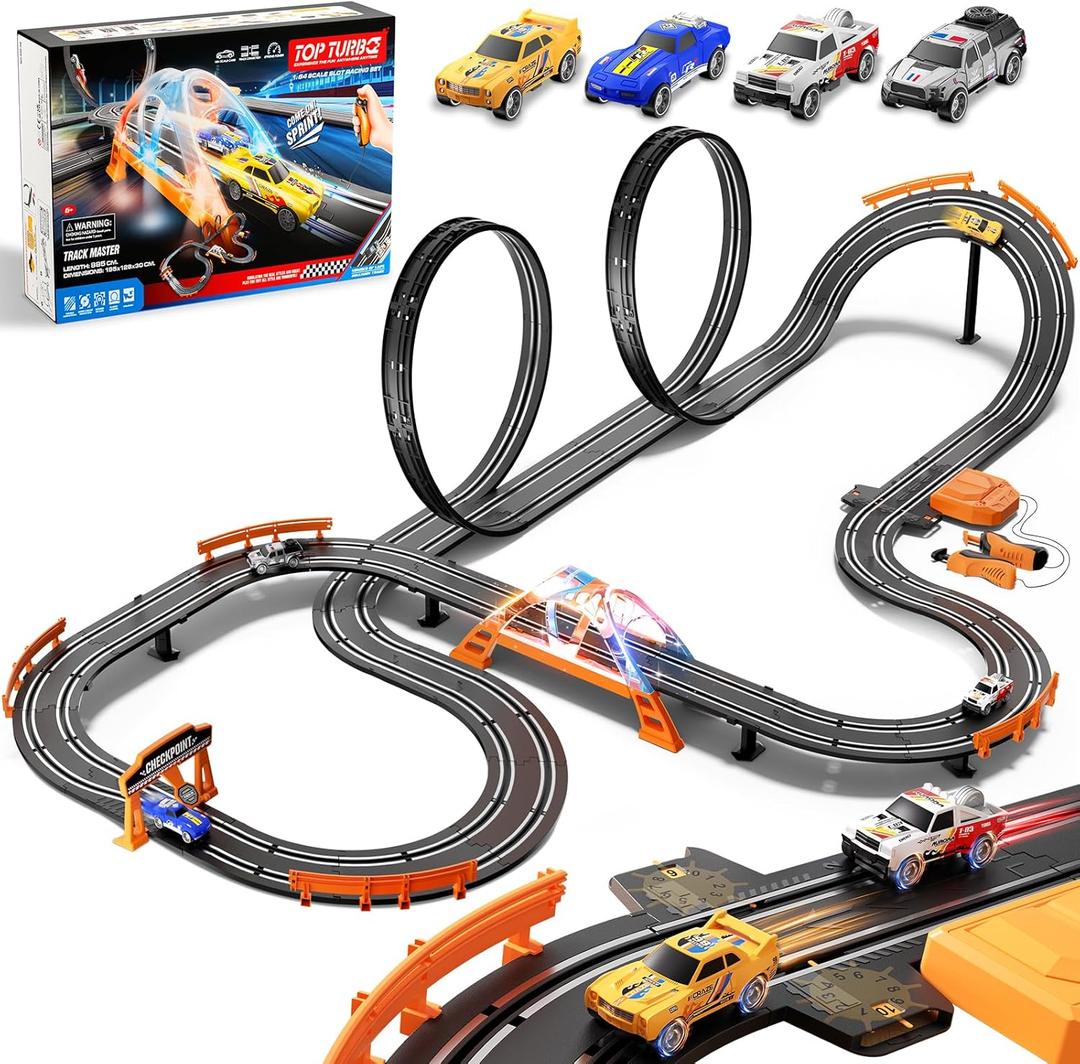 Slot Car Race Track Set for Kids  29ft Electric Race Car Track with 4 Slot Cars, Dual Racing Tracks, Lap Counter & LED Overpass, Car Track Toy Gift for Boys Ages 612