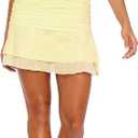 Women's Sexy Halter Bodycon Dress Deep V Neck Ruched Ruffle Hem Slit Mini Dress Sleeveless Club Party Outfits (Yellow, M)