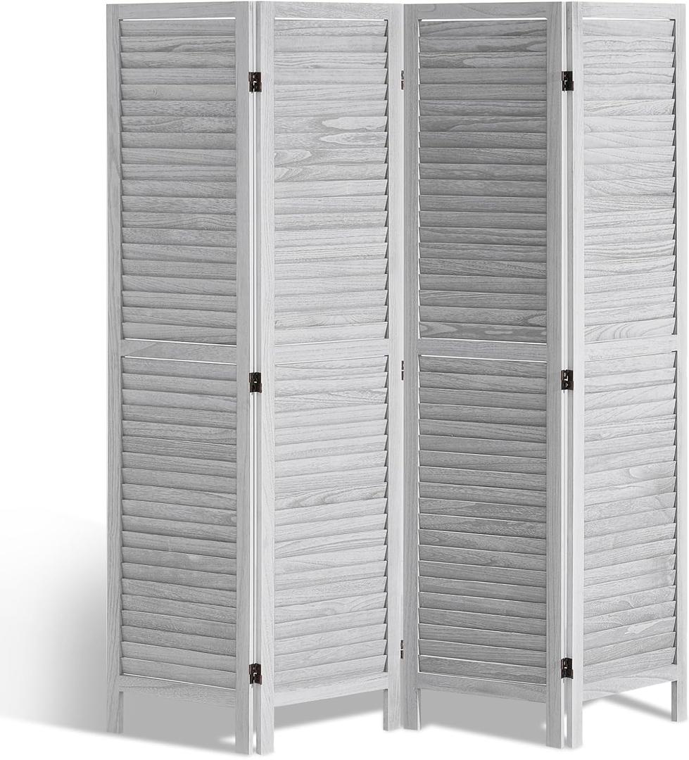 VEVOR Wood Room Divider, 4 Panel Folding Privacy Screen, 66.9 Inches Tall Indoor Wooden Partition, Portable Decoration Screen, for Room Separation, Home, Office, Restaurant & Bedroom (Light Grey)