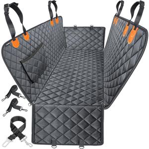 URPOWER Dog Car Seat Cover for Pets 100% Waterproof Seat Cover Hammock 600D Heavy Duty Scratch Proof Nonslip Durable Soft Back Seat Covers for Cars Trucks and SUVs (A-Black with Orange)