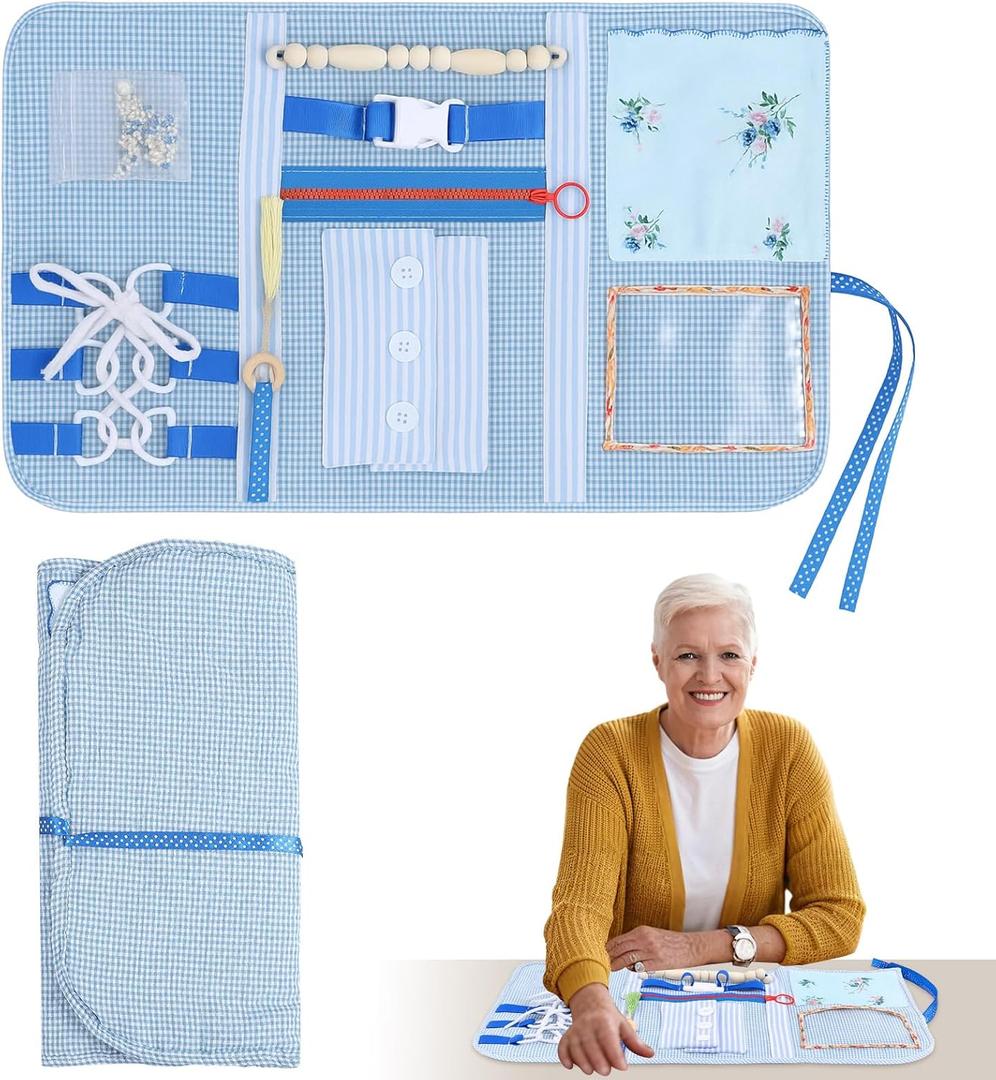 Preboun Fidget Blanket for Dementia Calming Comforting Dementia Activities Sensory Busy Blanket Gifts for Christmas Adults Seniors Elderly Alzheimers Autism, 20 x 12 Inches