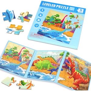 Magnetic Puzzles for Kids Ages 4-8, 3 in 1 Dinosaurs Magnet Jigsaw Puzzle Book, Toddlers Travel Puzzles Toys, Preschool Learning Toy for Kids 3-8 Year (Dinosaurs Wold)