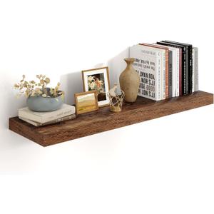 Heimlove 36 Inch Floating Shelves for Wall,10 Deep Brown Wood Shelves with Invisible Brackets,Wall Mounted Storage & Display Shelves for Bedroom,Living Room,Kitchen,Office