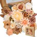 35PCS Champagne Silk Flowers Artificial - Faux Flowers Combo Box Fake Rose, Peonies with Stem for DIY Wedding Cake Arch Bouquets Baby Bridal Shower Centerpieces Party Wall Home Decorations (Yellow, Pink, Champagne, white)