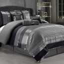 GrandLinen - 7-Piece King Size Chenille/Woven Jacquard Bedding Grey/Gray Silver Stripe Overize Comforter Set Bed in a Bag