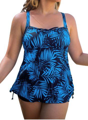 Septangle Women Plus Size Bathing Suits Paisley Print Two Piece Swimsuit Tankini Swimwear, Color: Navy&leaf
3XL
