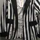 IDOPIP Women Black and White Striped Blazer Halloween Costume Outfit Cosplay Jacket Long Sleeve Open Front Cardigan Suit (Medium)