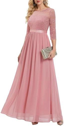 BeryLove Women Long Sleeve Formal Party Dress Lace Wedding Guest Maxi Dresses Elegant Cocktail Evening Gowns 2XL