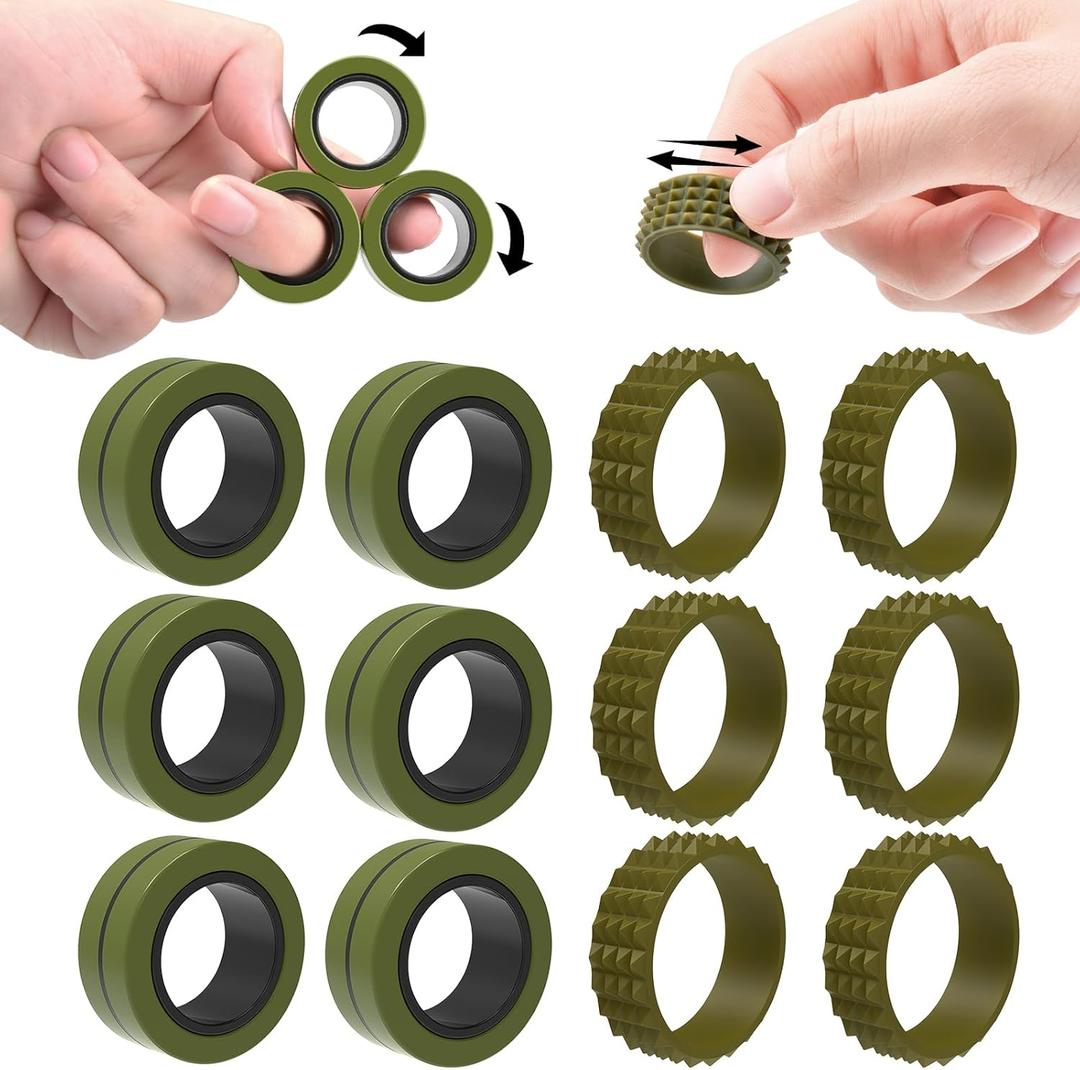 Cevioce Fidget Toys Adults,12 Pcs Magnetic Rings Silicone Spiky Sensory Rings,Fidget Magnetic Spinner Ring for Teens Boys Coolest Texture Autism Stress Relief Toy Birthday Gifts Classroom Prizes Kids