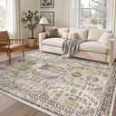 Madane 6x9 Area Rugs for Living Room, Stain Resistant Washable Rugs, Non-Slip Backing Area Rug, Vintage Home Decor Rug for Bedroom (Brown/Gold, 6'x9')