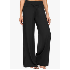 ZOOSIXX Soft Black Pajama Pants for Women, Wide Leg Comfy Casual Lounge Yoga Capri Pants 22'' / 30'' Size S