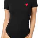 MANGOPOP Women's Round Neck Short Sleeve Bodysuit T Shirts Basic Body Suit Tops, Size M