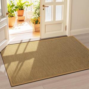 LEKEEPGO Door Mat 36"x59", Non Slip Door Mat Indoor Entrance, Rubber Backing Front Indoor Doormat Washable Absorbent Low-Profile Entryway Entry Resist Dirt Inside Door Mats, Light Brown, 3' x 4'11"