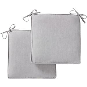 Indoor/Outdoor Chair Pads in Sunbrella Fabric – 17''x17'' Patio Seat Cushions with Foam Insert, Removable Reversible Cover & Ties for Patio Dining Chairs – Set of 2 or 4, Canvas Granite