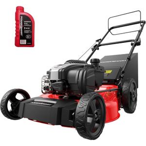 PowerSmart Gas Lawn Mower, 21-Inch Self-Propelled Mower with B&S 140cc Engine, Steel Deck, 3-in-1 Bag/Mulch/Rear Discharge, 6 Height Positions, 10 Rear Wheels
