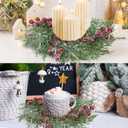Sggvecsy 6 Pcs Christmas Candle Rings Norfolk Pine Wreath Artificial Red Berries Small Wreaths Table Centerpieces Kitchen Cabinets Pillars Mini Candle Rings for Window Front Door Decor