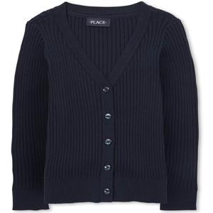 The Children's Place Girls' Uniform Ribbed Boyfriend Cardigan (Blue, L)