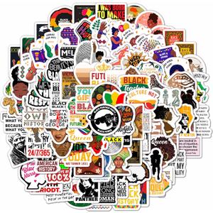 BulbaCraft 100Pcs Black History Stickers for Kids & Adults - Black History Month Stickers, Vinyl, Round, Waterproof, Decorative Laptop Decals, White