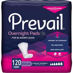 Prevail Proven - Incontinence Bladder Control Pads - Bladder Leak Pads - Overnight Absorbency, 120 Count (4 Packs of 30)