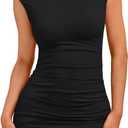 Trendy Queen Womens Boat Neck Going Out Mini Dress Summer Party Club Bodycon Dresses 2026 (Small, Black)