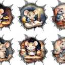 D05CX040Sheets Mouse Wall Decals Peel and Stick, Realistic Mouse Hole Wall Stickers 6 Patterns Cute Kids Room Mouse Wall Decor for Classroom Home Children Room Decoration (Style 1)